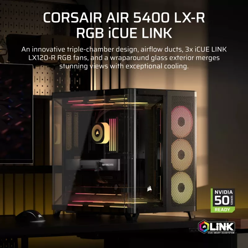 Corsair AIR 5400 LX-R RGB iCUE LINK torre Midi negra