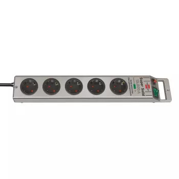 Regleta de enchufes Super-Solid 5 tomas (plata, 2,5 metros, protección contra sobretensión 13.500A)