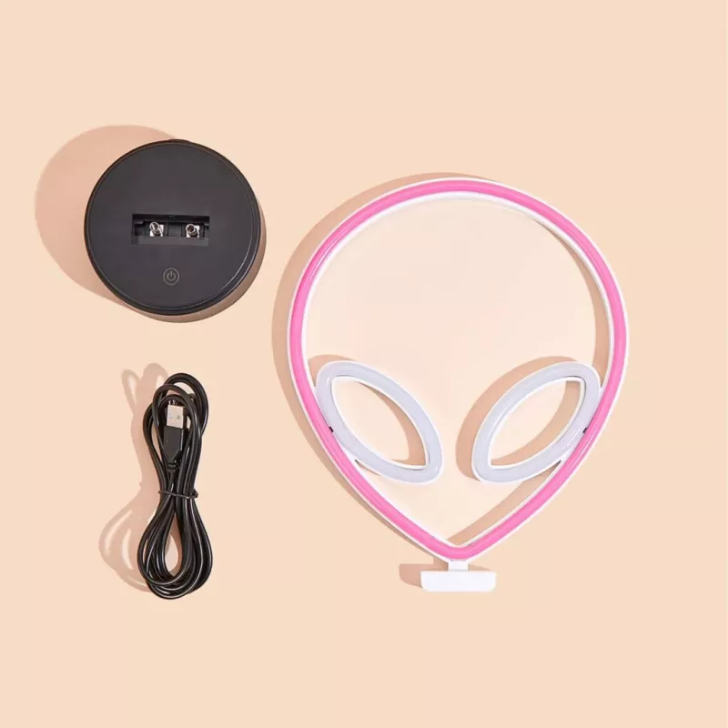 Lámpara de mesa MANTA SNL86PK Style Neon Lights UFO rosa – lámpara de neón decorativa en rosa