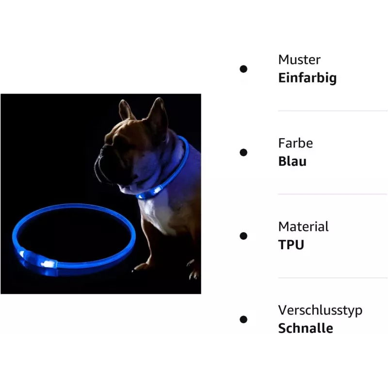Collar LED KABB azul para perros y gatos – recargable, collar de seguridad ajustable con iluminación