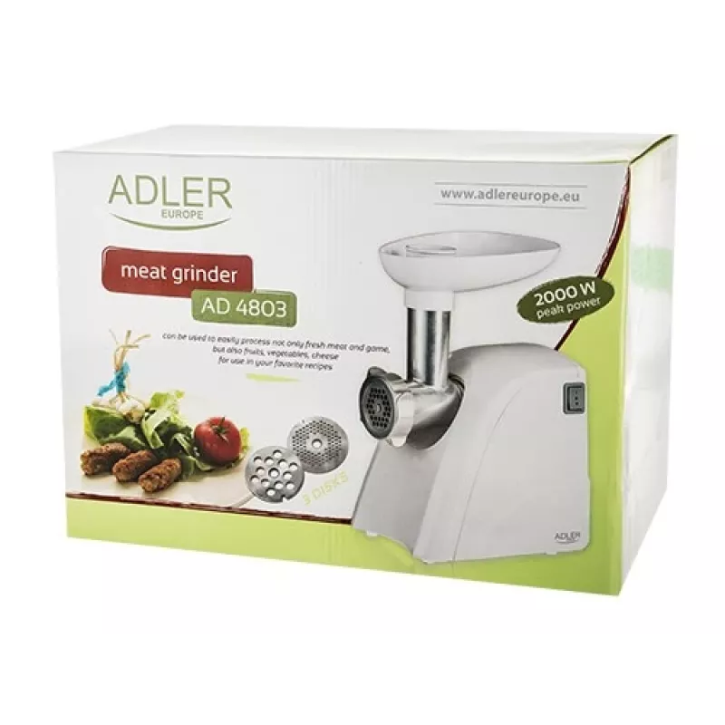 Adler AD 4803 Picadora de carne 800 W Acero inoxidable, Blanco