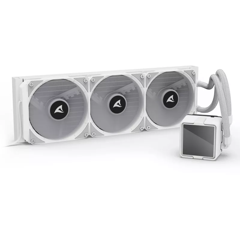 Refrigeración líquida todo en uno para CPU Sharkoon S100 ARGB blanca – radiador de 360 mm, efecto espejo infinito