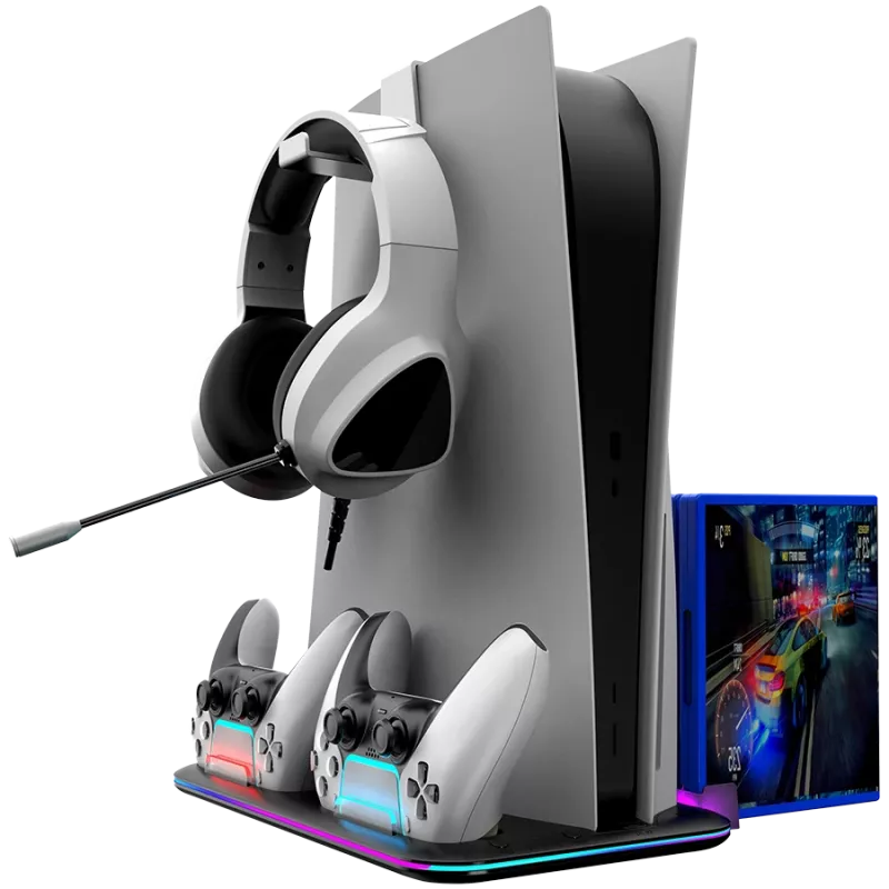 Soporte de refrigeración CANYON CS-51 RGB para PS5 Slim negro con base de carga doble para mandos