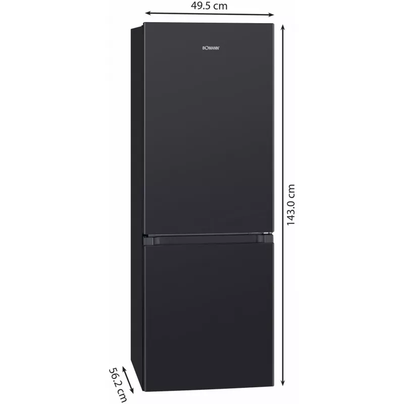 Frigorífico independiente BOMANN KG 320.2, 165 l volumen total (frigorífico 122 l, congelador 43 l), negro, clase energética E, 143 cm
