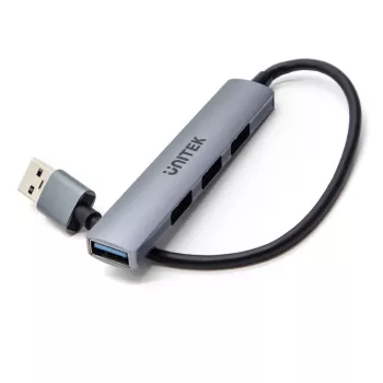 Unitek H1208A hub USB-A, 4 puertos (1x USB-A 5 Gbps, 3x USB-A 2.0), aluminio, plateado