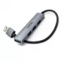 Hub USB Unitek H1208A — 4 puertos (1 × USB 3.2 Gen 1 Type-A, 3 × USB 2.0), carcasa de aluminio, gris, cable de 0,20 m
