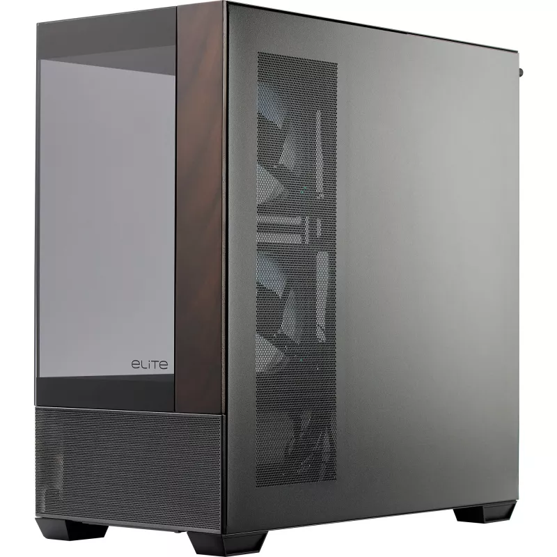 Cooler Master Elite 690 caja de PC, semitorre, ATX, cristal templado - 4 ventiladores ARGB, madera, negro
