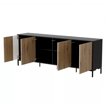 Cómoda cama meble MERCI 200 x 40 x 74 cm — negro/roble artisan, aglomerado