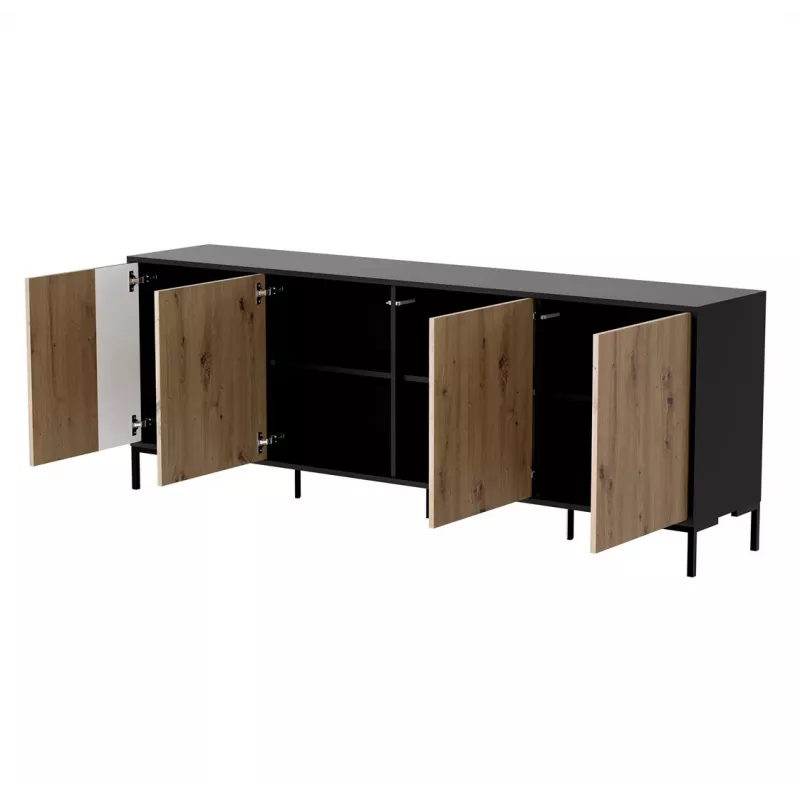 Cómoda cama meble MERCI 200 x 40 x 74 cm — negro/roble artisan, aglomerado
