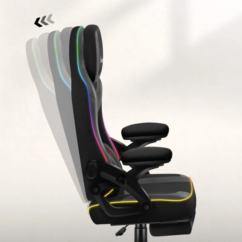 Silla gaming huzaro HZ-FORCE 4.6 RGB negra Mesh — ergonómica, altura ajustable, iluminación RGB, asiento de tela, máx. 130 kg