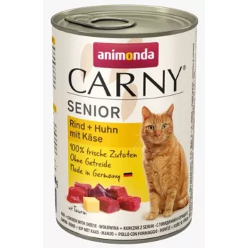 Comida húmeda para gatos animonda Carny Ternera + Pollo con Queso 400 g — Senior, 80 % humedad, 10 % proteína