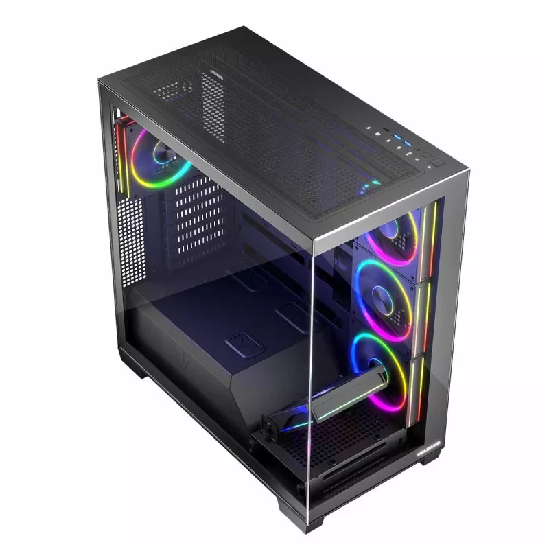Caja de PC MODECOM Volcano Stellar 5F ATX Midi Tower, cristal templado, 5 ventiladores preinstalados, USB‑C, compatible con microATX/ATX, GPU máx. 420 mm, altura de disipador de CPU 175 mm