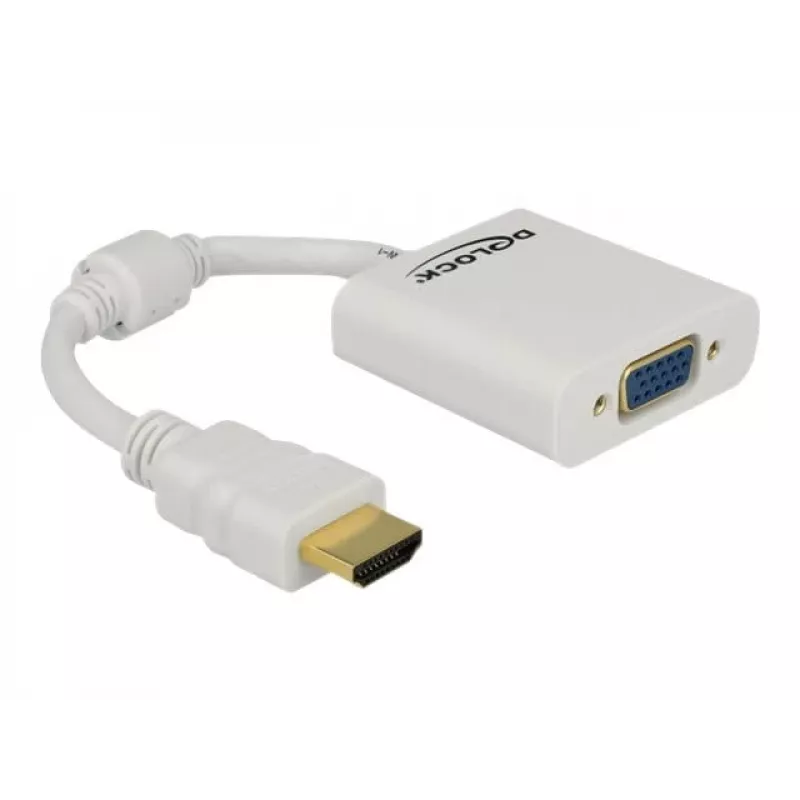 Adaptador Delock HDMI-A macho > VGA hembra - Adaptador de vídeo - HDMI macho a HD-15 (VGA) hembra - blanco (65346)