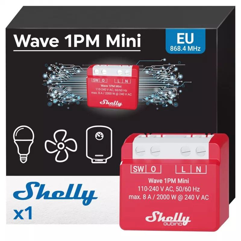 Shelly Wave 1PM Mini LR relé Z-Wave con medición de potencia