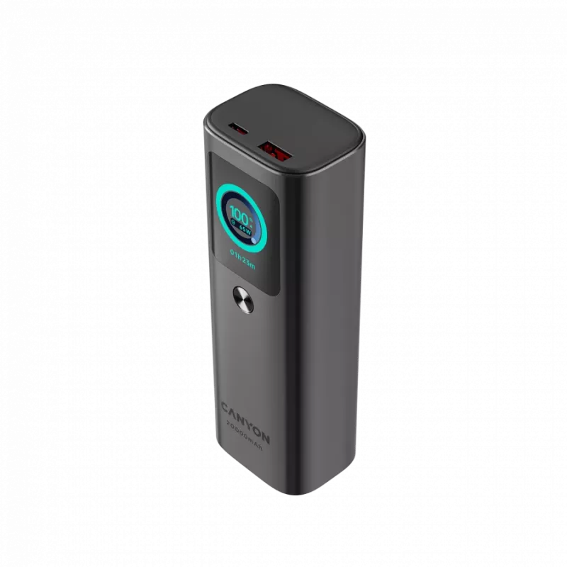 Batería externa CANYON con cable integrado OnPower 265 20000mAh 165W aluminio gris oscuro