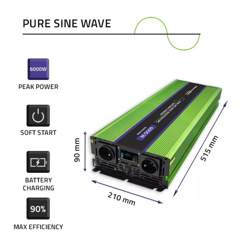 Inversor de coche Qoltec Monolith 6000 W Verde 12 V