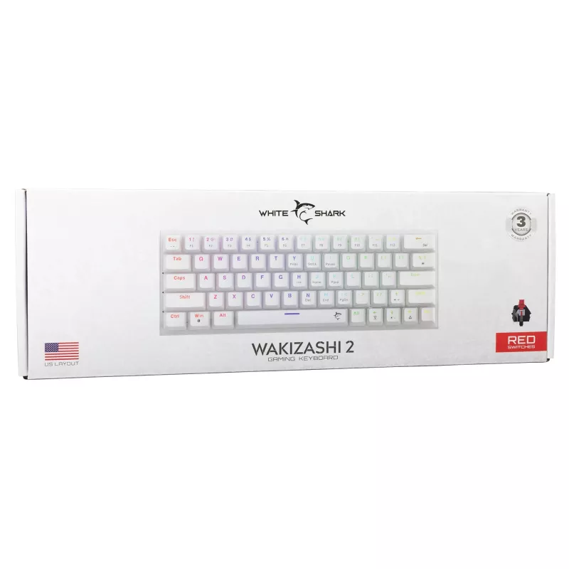 Teclado mecánico White Shark Wakizashi-2 switch US Red, tenkeyless/distribución US, blanco