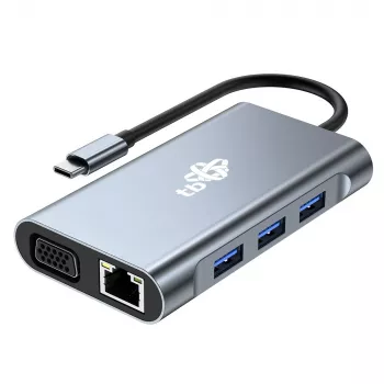HUB 8en1 Adaptador USB C HDMI x2 USB VGA RJ45 PD
