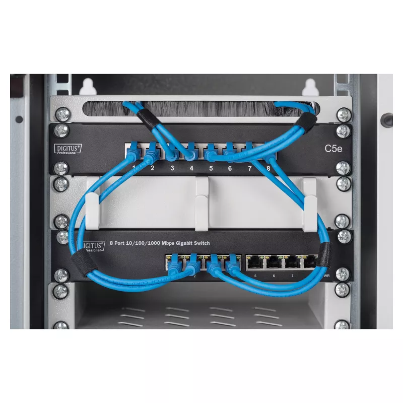 Switch DIGITUS 10 pulgadas Gigabit Ethernet 8 puertos no gestionado, 8x Gigabit RJ45, montaje en rack