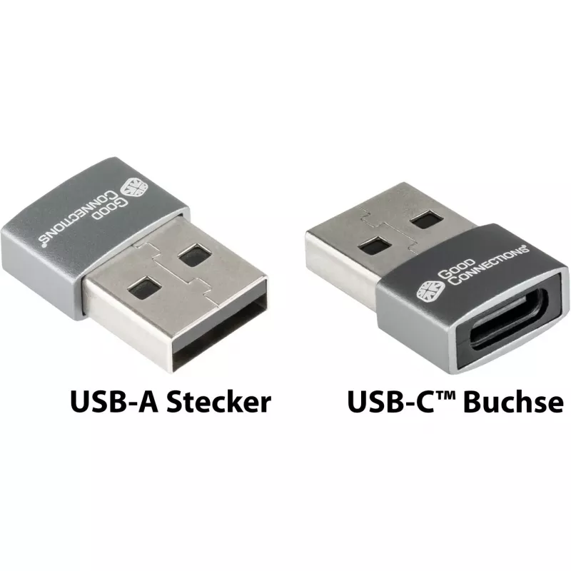 Good Connections adaptador USB 2.0 conector macho A a conector hembra USB-C carcasa de aluminio gris (USB-AD203)