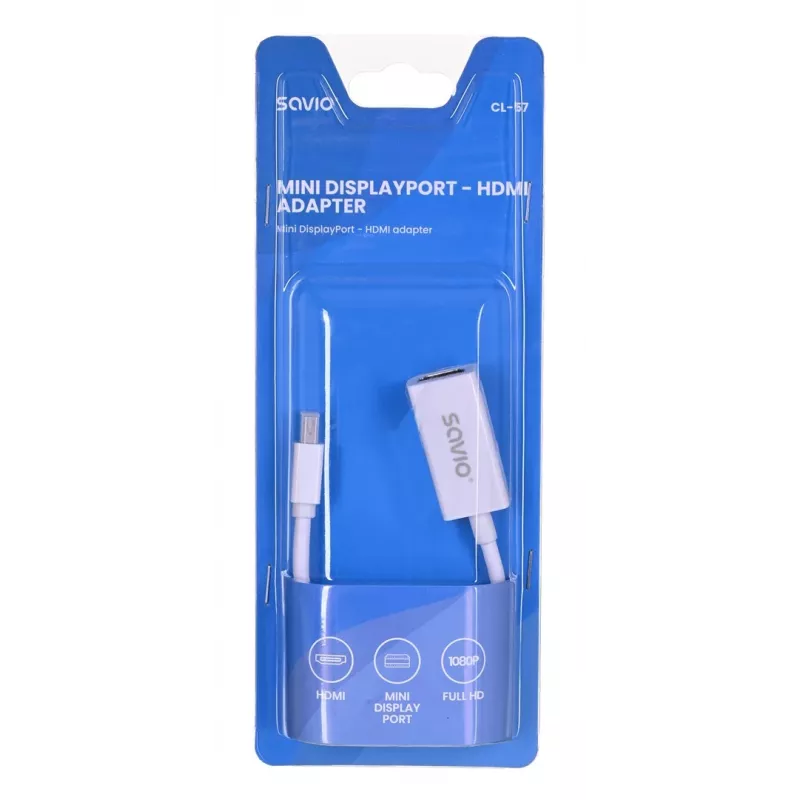 Cable adaptador de vídeo SAVIO Mini DisplayPort (conector macho) a HDMI Type-A (conector hembra) 0,2 m, blanco