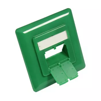 Pieza central 50x50 mm con marco embellecedor 80x80 mm para tomas de red, verde señal RAL6032, Good Connections (GC-N0059)