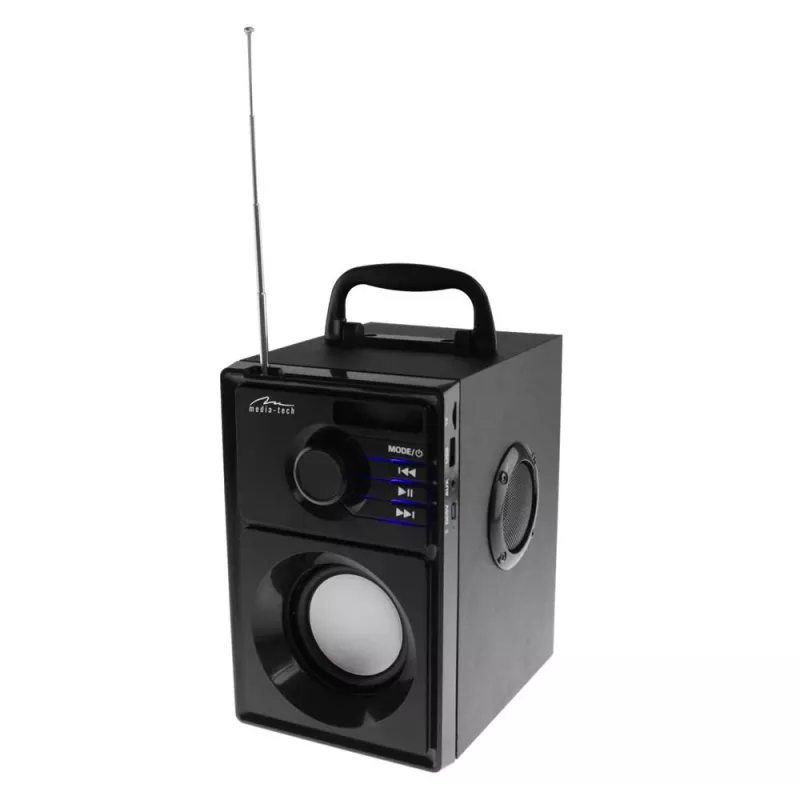 Altavoz portátil MEDIA-TECH MT3179, 20 W (RMS 15 W), Bluetooth 5.1, FM, MicroSD, USB, AUX, Li-Ion, 6 h, carcasa de madera