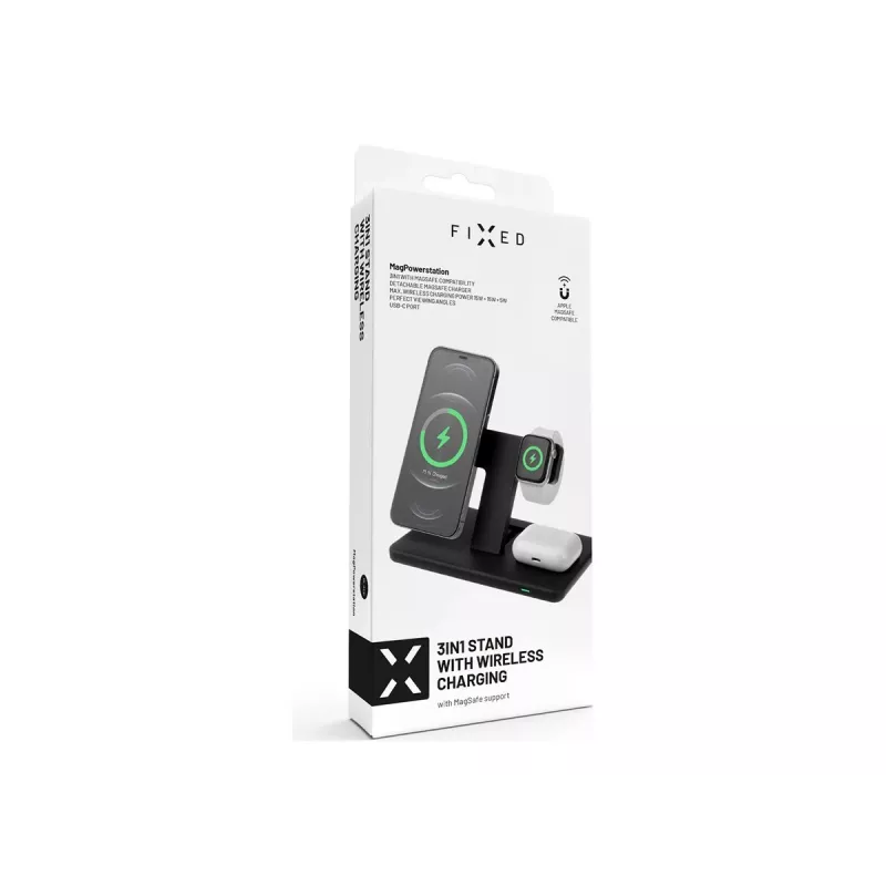 Fixed | MagPowerstation estación de carga inalámbrica 3 en 1 con soporte MagSafe | FIXMPOS-BK | Negro