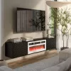 Mueble RTV Cama LARA 183x35x37 negro mate + chimenea blanca