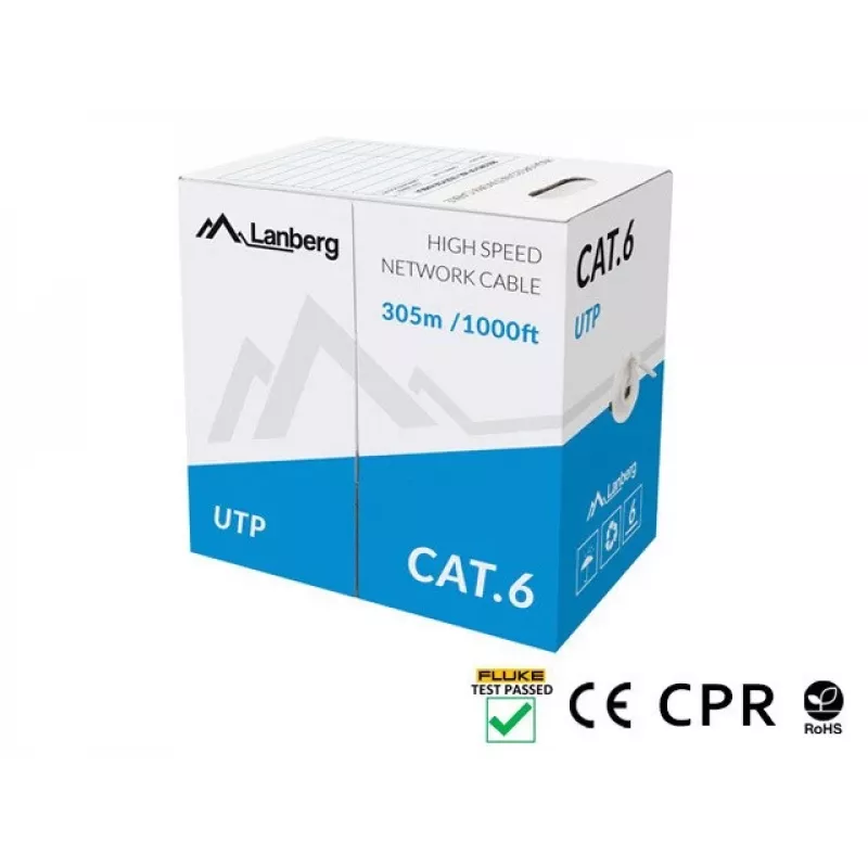Cable de red LANBERG Cat6 U/UTP LCU6-11CU-0305-S, 305 m, 23 AWG, gris, funda HDPE
