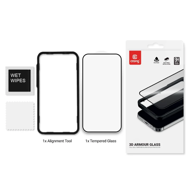 Protector de pantalla de cristal templado Crong 9H Full Glue para iPhone 16/15