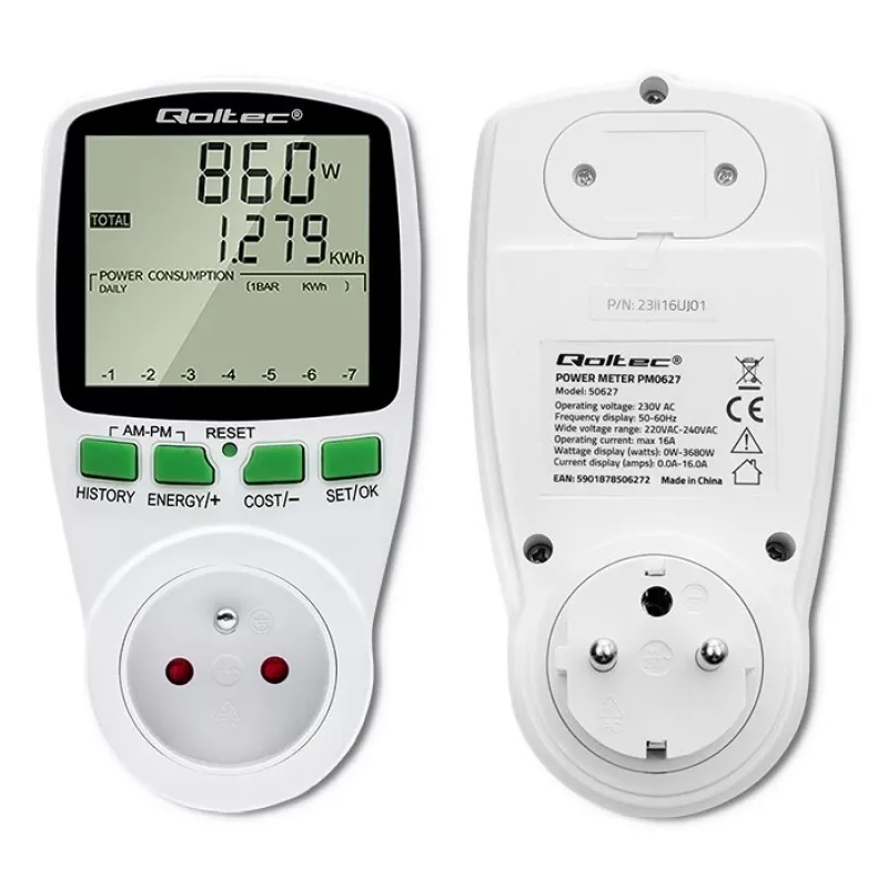Medidor de consumo QOLTEC PM0627 3680W con historial — QOLTEC PM0627 3680W