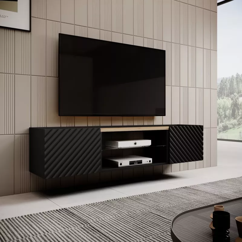 Mueble RTV EF ONDA 180x40x39-58 negro (de pie o montado en pared)
