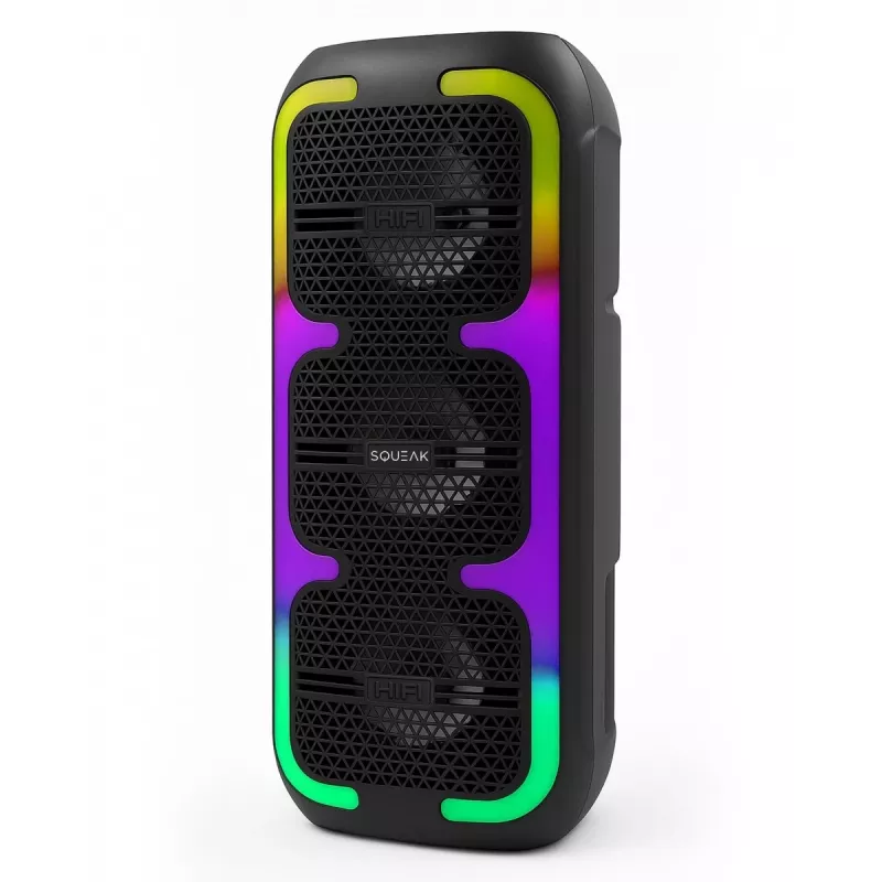 Altavoz estéreo portátil SQUEAK SQ1009 – Bluetooth 5.3, 45 W RMS, 10 h de autonomía, FM, USB, AUX, LED, 1800 mAh, negro