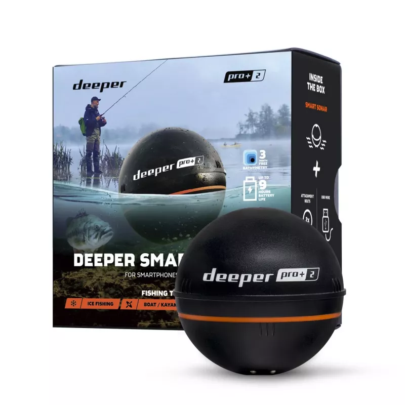 Deeper Smart Sonar PRO+ 2 sonda de pesca lanzable, 100/240/675 kHz, profundidad 100 m, Wi-Fi, GPS, hasta 9 h, negra