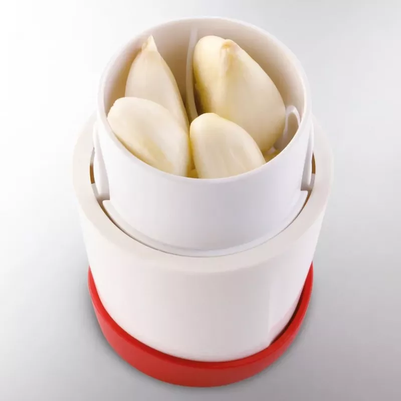 Cortador de alimentos manual Leifheit 03046 — carcasa de ABS, patas antideslizantes, rojo/blanco