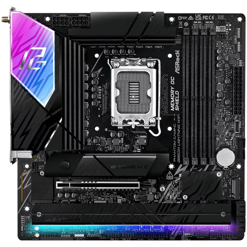 Placa base ASRock B860M Lightning WiFi — Intel B860, LGA1851, microATX, DDR5, 4 DIMM, Wi‑Fi 6E, 2.5Gb LAN, Thunderbolt 4