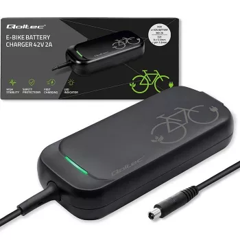 Cargador rápido Qoltec para patinete eléctrico XIAOMI / e-bike de 36V | 42V | 2A | 8,0*8,0mm+Pin | impermeable + cable de alimentación
