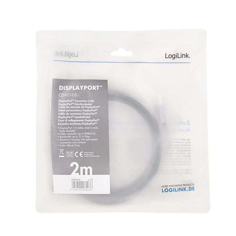 Cable DisplayPort LogiLink CDA0105 2 m Negro Gris