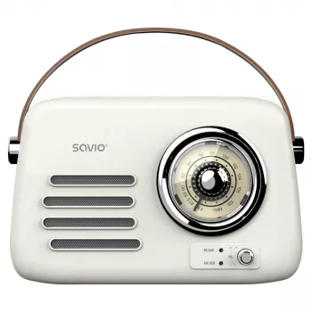 Radio portátil SAVIO RS-02 — sintonizador FM analógico, Bluetooth 5.3, alimentación por USB, 3 W, blanco