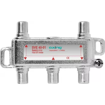 axing SVE04001 - divisor de cable - 75 Ohm - 5 - 2400 MHz - plata - 1x F-Type - 4x F-Type