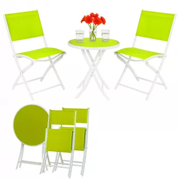Conjunto de muebles de jardín pequeño Black Forest, dos sillas + mesa blanca y verde