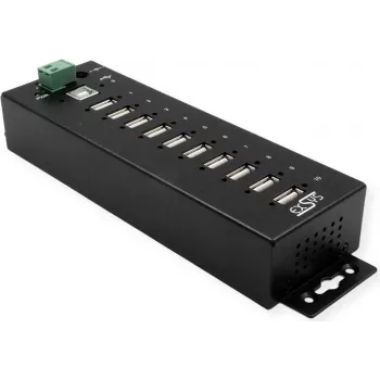 Hub USB Exsys EX-1170HMVS 10 puertos metal carril DIN con protección ESD de 15 kV
