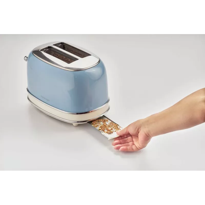 Tostadora Ariete 155 Design 2 rebanadas con cestas para sándwich, 6 niveles de tostado, 810 W, carcasa de acero inoxidable, bandeja recogemigas extraíble, azul pastel