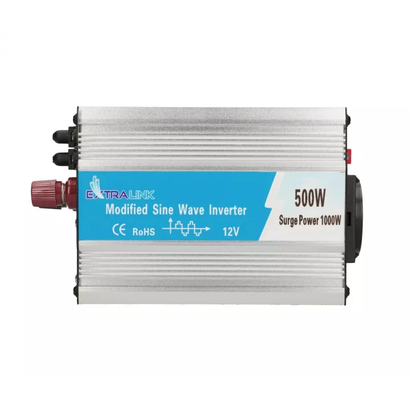 Convertidor de tensión para coche Extralink OPIM-500W 12V, 500W onda sinusoidal modificada, carcasa de aluminio, refrigeración activa