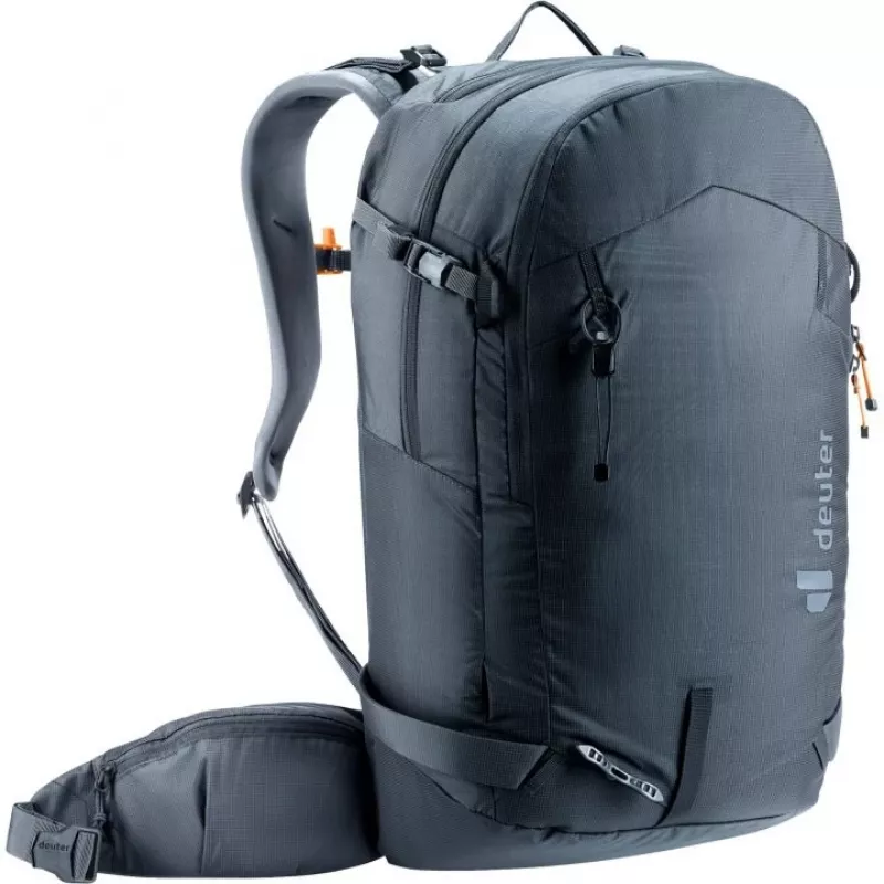 Mochila DEUTER Freerider Pro 34+ — mochila técnica de esquí de travesía freeride, 34 L, negra, portacasco, cinturón lumbar