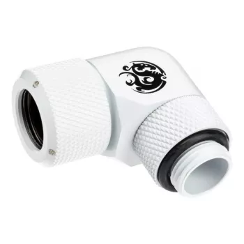 Racor BitsPower BP-DWE90RMLA12 — conector en codo de latón de 90°, blanco, Ø 12 mm