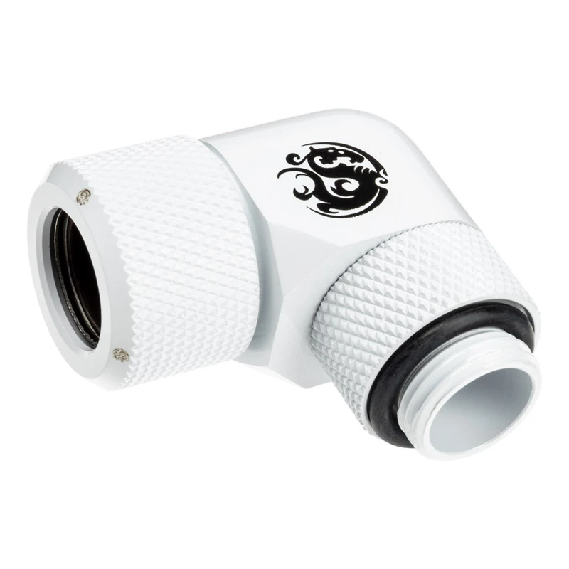 Racor BitsPower BP-DWE90RMLA12 — conector en codo de latón de 90°, blanco, Ø 12 mm