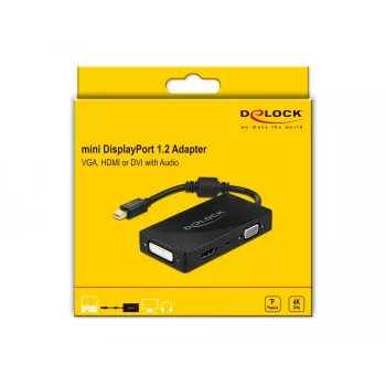 DeLOCK Mini DisplayPort 1.2 a VGA HDMI DVI Audio 4K pasivo negro