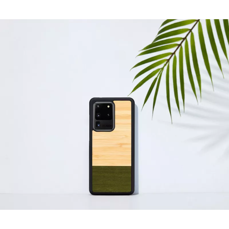 Funda para móvil Man and Wood Galaxy S20 Ultra bambú negro — parte trasera protectora, inserto de bambú natural